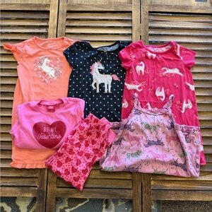Macy's Carters Girls Pajama XS 4/5 Lot Pink, Black, Red, Unicorn, Horse, Heart